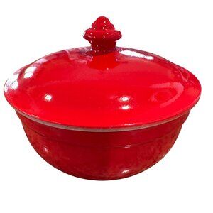 Vintage Halls Superior Red Ceramic Covered Pottery Bowl Dish #2 MCM Decor USA